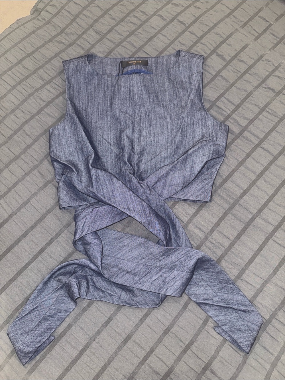 Commense Blue Wide-Leg Pantsuit with Tie-Front Crop Top - Picture 5 of 5